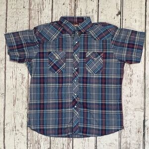 Vintage Wrangler Western Plaid Short Sleeve Cowboy Rancher Button Down Shirt